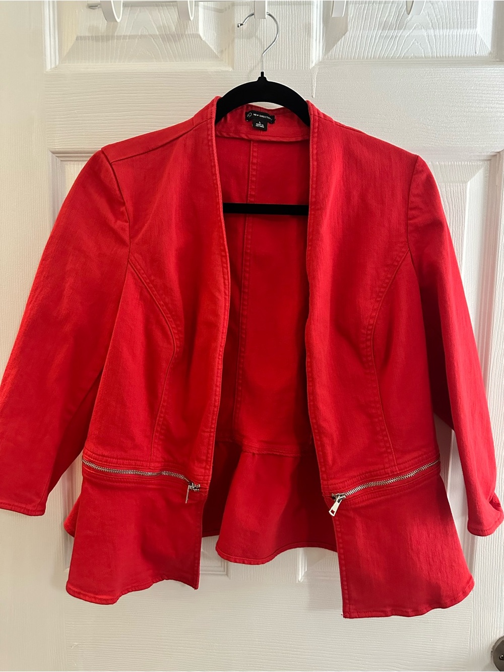 New Directions Women’s Red Zip-Pocket Open Front Jacket